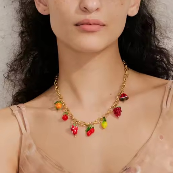 Tutti Frutti Charm 18K Gold Stainless Steel Waterproof Necklace - Picture 4 of 8